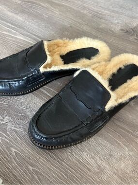 Freda Salvador Black Leather Shearling-Lined Mules 9
